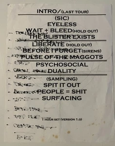 Slipknot Vintage Original Concert Set List W Hand Written List On Back - Picture 1 of 2