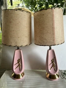 Vintage Pair of 1950's Pink and Gold Lamps with Dancer, Ballet Dancer Bedroom - Picture 1 of 18