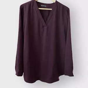 Adrianna Papell V Neck Blouse Size 20W Eggplant Long Sleeve Work Wear Office - Picture 1 of 5