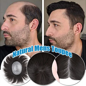 UK Mens Human Hair Replacement System Invisible Super Thin Skin Toupee Hairpiece - Picture 1 of 57