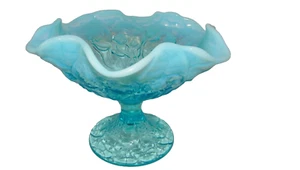 Fenton Water Lily Opalescent Compote Comport Aqua Blue Rare VTG - Picture 1 of 4