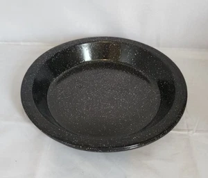 Set Of 4 -  10" Tin Pie Plate Black White Speckled Camping AS IS  - Picture 1 of 8