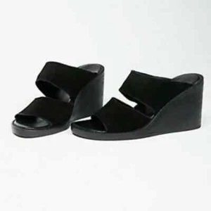 FARYL ROBIN + FREE PEOPLE Woman’s Black Suede Chunky Wedge Sandals 9 - Picture 1 of 6