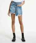 ?? KSUBI Denim Jeans Blue Wrap Rap Vibez Trashed Distressed Mini Skirt 24 0/2 XS