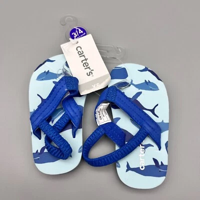 NWT Carters Blue Whale  XS Size 3-4 Newborn Infant Flip Flops Shoes Zander-E - Image 1 of 4