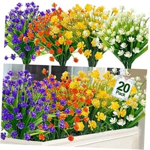 20 Bundles Artificial Flowers for Outdoors Fake Plants Summer Mix Colors - Picture 1 of 7