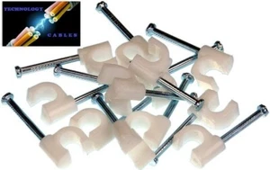 10pc Cable Clips White 7mm with Mortar Nail to Suit RG6 Quad Coax Antenna Cable - Picture 1 of 5