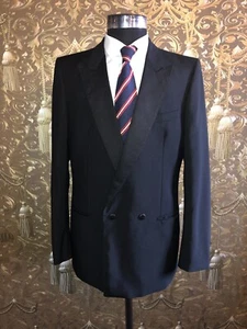 VITALE BARBERIS CANONICO Smoking Sakko Gr.48, Zweireiher schwarz, Mohair & Wolle - Bild 1 von 24