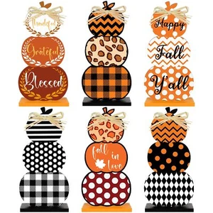 Thanksgiving Decor for Home 6 Pcs Rustic Fall Pumpkin Tabletop Decor Wooden S... - Picture 1 of 5
