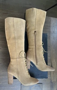 229 $ neu Charles David Bulletin Wildleder Leder groß kniehoch Schnürschuh 6,5 m braun - Bild 1 von 9
