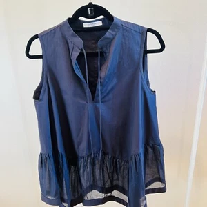 Givenchy Women's Sleeveless Blouse Size 34 Navy Blue Ruffled $1,895 - Picture 1 of 15