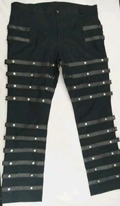 Canvas Black Punk Youth pants Casual Gothic Steam with Multiples Belts Size XXL - Picture 1 of 13
