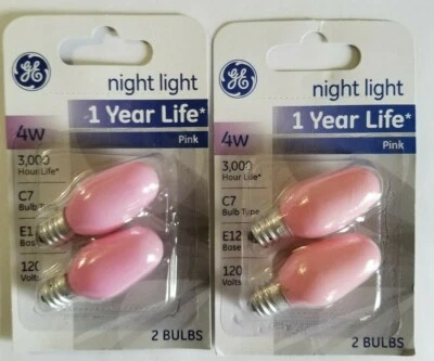 4 watt Pink Bulbs, GE 26222 C7 Pink Night Light Bulb, 4 bulbs total, (2) 2-Pack - Image 1 of 3