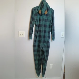 PJ Place Damen großer Pyjama Overall kariert Fleece Einteiler Hirsch - Bild 1 von 9
