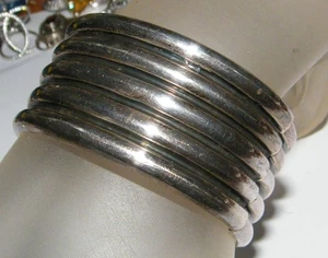 Breiter gerippter Sterlingsilber Armreif mit Scharnier - 82 Gramm - 7,25 Zoll - Bild 1 von 6