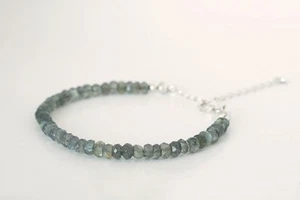 3-4MM Blue Flash Labradorite Faceted Rondelle Beaded Healing Women Bracelet 6-8" - Picture 1 of 10