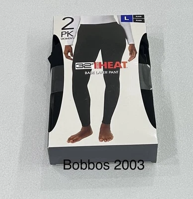 Paquete de 2 pantalones de capa base 32 Degrees Heat para mujer, negros, talla L Foto 1 de 3