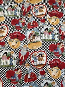 2 1/2 YARD WITH LOVE VINTAGE VALENTINE Cards Sharon Yenter Cotton Fabric OOP - Picture 1 of 1
