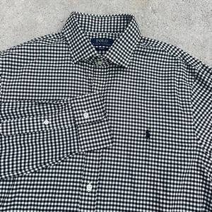 Polo Ralph Lauren Shirt Men’s Large Slim Fit Black White Gingham Check Cotton - Picture 1 of 12