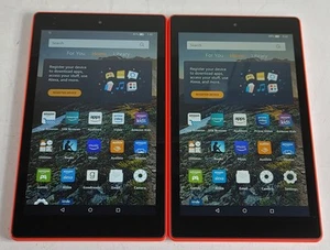Lot of 2 Amazon SX034QT Fire HD 8 (7th Gen) 32 GB Fire OS Red WiFi Only Tablets - Picture 1 of 7
