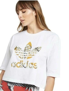 Adidas Womens Short Sleeve Farm Crop Tee Shirt White Small - Picture 1 of 4