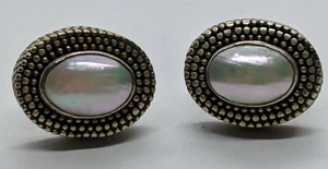 Sterling Silver (.925) Oval Beaded Edge Earrings Oval Pearl Colored Stones 0.71" - Picture 1 of 3
