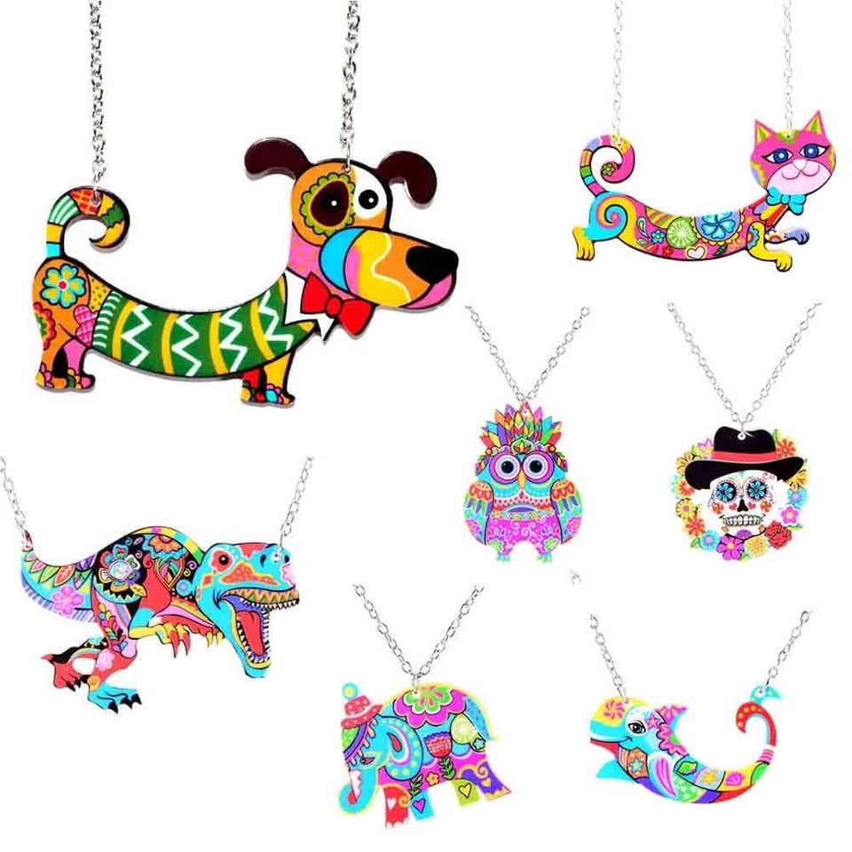 Argento Gatto Cane Dinosauro Mexico Teschio Delfini Colorati Resina Ciondolo Con - Immagine 1 di 1