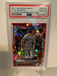 JT SCHWARTZ #BDC61 2021  1ST BOWMAN DRAFT SAPPHIRE RC PSA GEM MINT 10  /5 RED