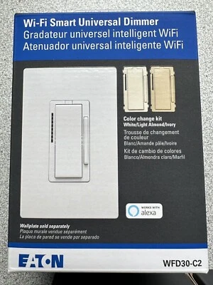 NEW Eaton WFD30-C2 Wi-Fi Smart Dimmer Switch with White/Light Almond/Ivory cover - Image 1 of 4