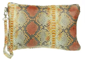 Genuine Italian Snake Print Metallic Leather Vera Pelle Clutch Bag Handbag - Picture 1 of 119