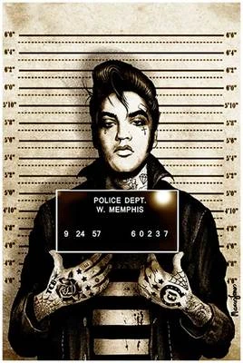 Lowbrow Mr Vegas Tattooed Elvis Mugshot Marcus Jones Fine Art Print Lithograph - Imagem 1 de 2