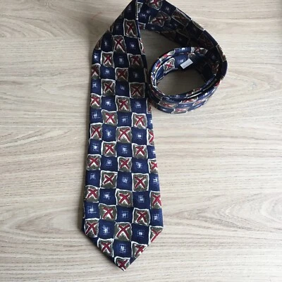 Vintage New Burtons Mens  Tie  Blue With Gold & Red Design.  100% Polyester Tie - Image 1 of 4
