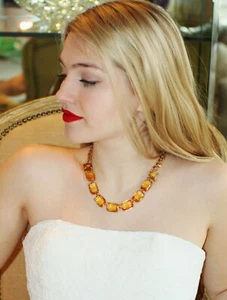 RARE! Kate Spade NY CITRINE & OLIVE GREEN JEWEL BLOCKS NECKLACE GOLD - Picture 1 of 9