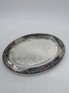 Gorham Newport Silverplate with Grape Vine Trim Oval Serving Tray/Glass Platter - Picture 1 of 12