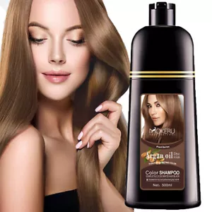Mokeru Light Brown Instant Hair Color Dye Shampoo Argan Oil Dye Permanent 500ml - Picture 1 of 7
