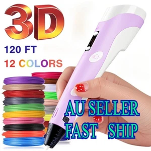 3D Printing Pen Set Doodle Printer Drawing 12 Colours PLA Filament Gift For Kids - Picture 1 of 14