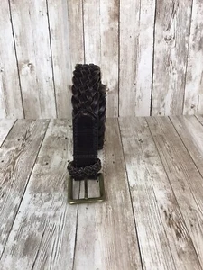 Lands End Mens 42” Black Woven Belt Brass Buckle Vtg ‘90s Single Loop - Photo 1/7