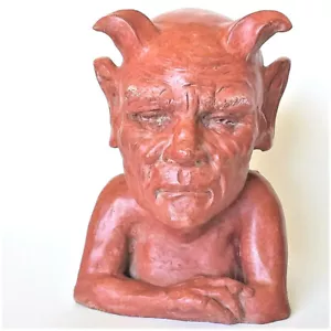 Arte popolare originale fatta a mano, scultura diavolo rosso da collezione interno esterno 8" - Foto 1 di 12