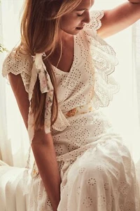 Free People NWT Size Large Love Shack Fancy Ivory Cressida Maxi Dress NEW - Picture 1 of 12