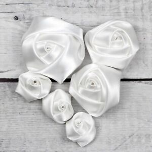 1"/1.57"/2" Satin Ribbon Roses Appliques 4D Craft Flowers For Gift box 10/100pcs