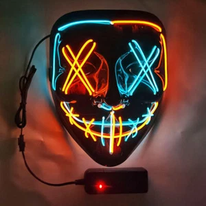 Halloween Clubbing Light Up LED Mask Costume Rave Cosplay Party Purge 3 Modes - Picture 1 of 30