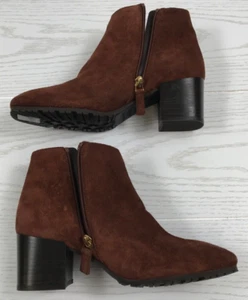 Aquatalia Leather Ankle Boots Womens 7.5 Brown Suede Side Zip Made In Italy NWOT - Picture 1 of 8