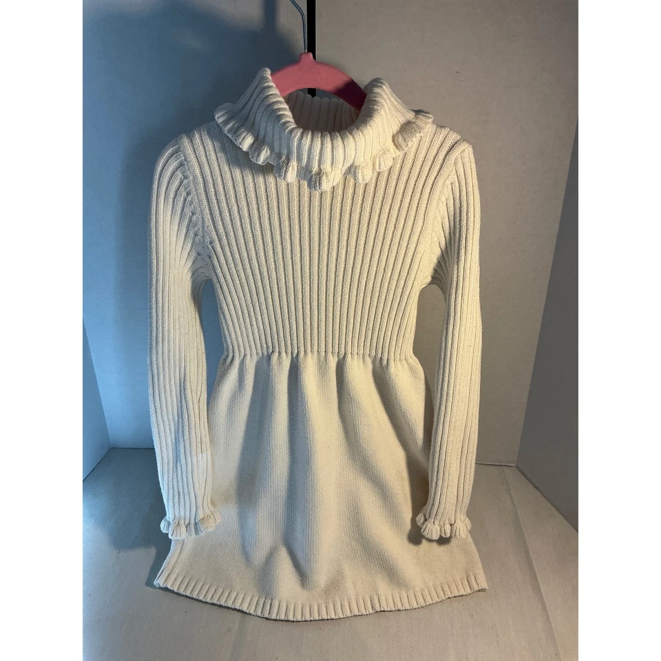 Vestido Suéter Rachel Zoe Niñas Crema Acanalado Volantes Cuello Alto Talla 5/6 Foto 1 de 4