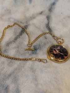 Elvis Presley 1968 Comeback - Gold Tone Pocket Watch With Chain Never Used - Bild 1 von 6