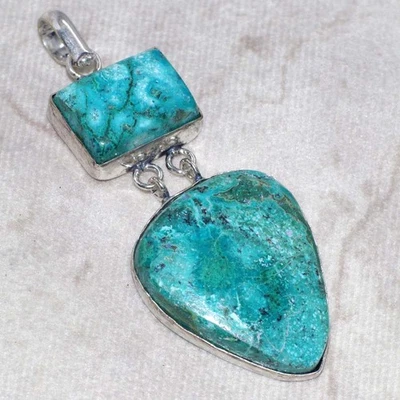 Colgante largo de crisocola enchapado en plata 925 hecho a mano joyería tamaño 2,6" GW Foto 1 de 3