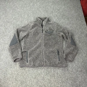 LL Bean Jacket Womens Medium Gray Sherpa Fleece Full Zip Elbow Patches Warm - Picture 1 of 13