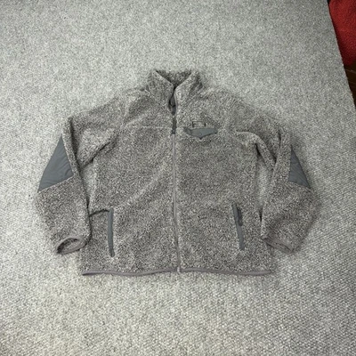 LL Bean Jacket Womens Medium Gray Sherpa Fleece Full Zip Elbow Patches Warm - Image 1 of 4