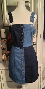 NWT derek heart Denim Overall Blue Block dress size M - Picture 1 of 9