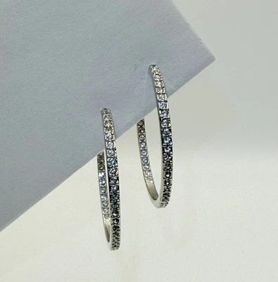 GIVENCHY Silver-Tone Crystal Pavé Hoop Earrings, 1.75” Round, Post Backs - Imagem 1 de 4