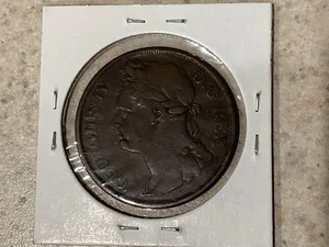 1822 Irish Penny, George IV, Crowned Harp Hibernia reverse - Picture 1 of 2